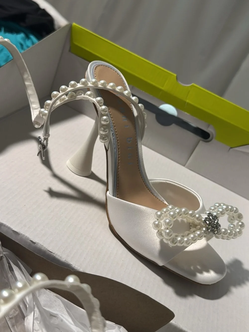 Gianni Bini White Pearl Bow Slingback Heels